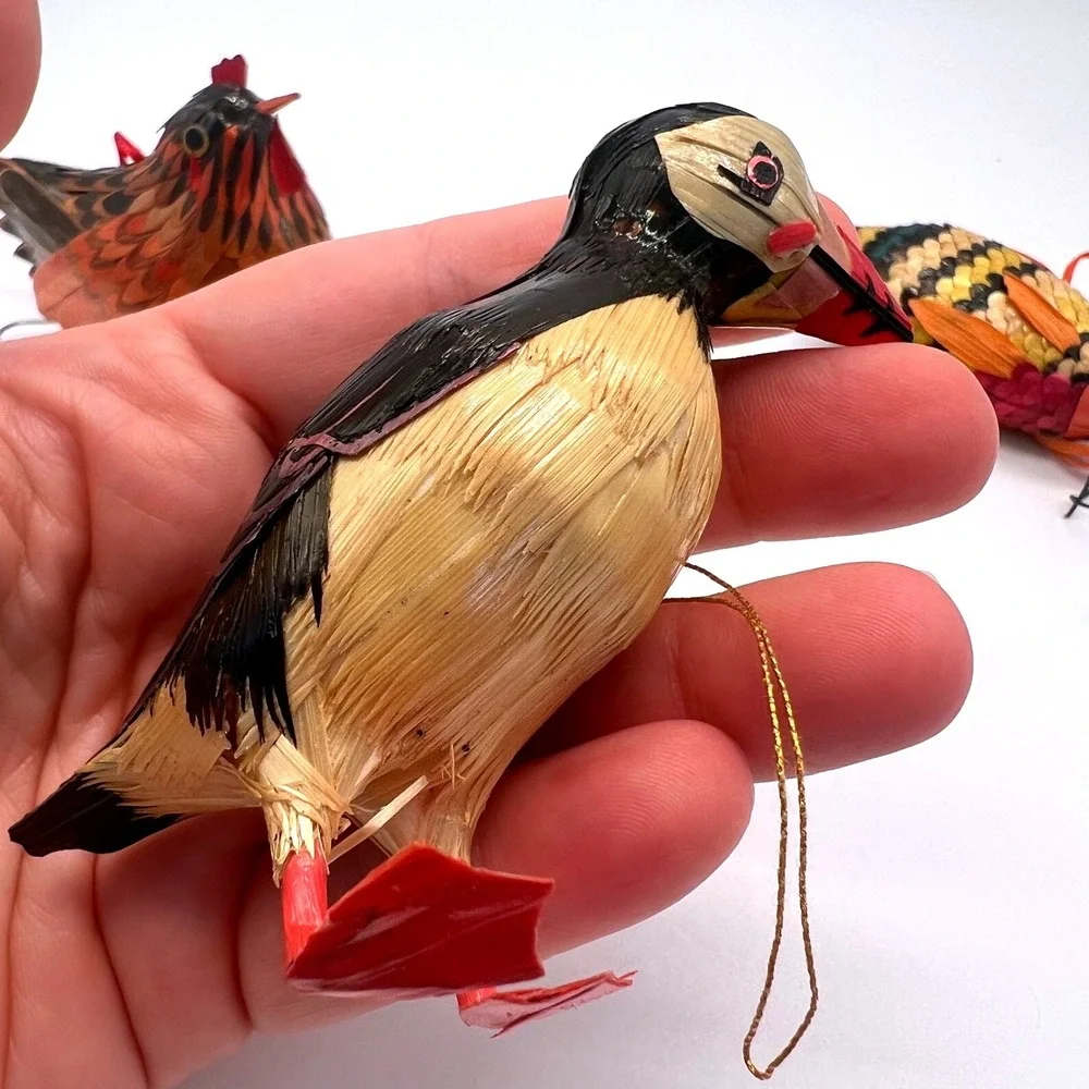Wheatstraw Ornaments Vintage China Hen Bird Fish Christmas Holiday‎ MCM Rustic
